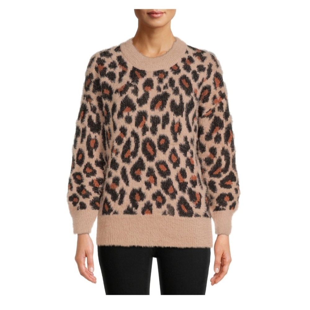 New With tags Time and Tru Leopard Print Eyelash Pullover Sweater